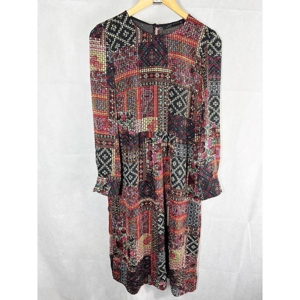 Zara Patchwork Print Midi Dress Size Medium